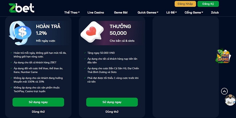 Hoàn trả 1,25% đối với các game thể thể thao, Keno